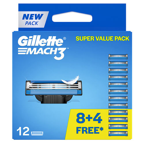 Gillette Mach 3, Shaving Razor Blades For Men, 12 Cartridges, Super Value Pack