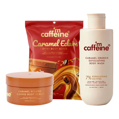 MCaffeine 7% Exfoliating Body Wash & Caramel Eclairs Coffee Body Scrub Combo