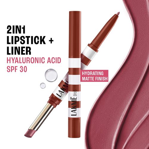 Lakme 9to5 Hya Beach Edit, Lipstick + Liner Duo, SPF 30, Hydrating Matte