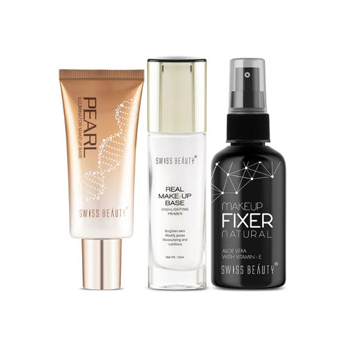Swiss Beauty Highlighting Makeup Base + Pearl Primer + Makeup Fixer Combo