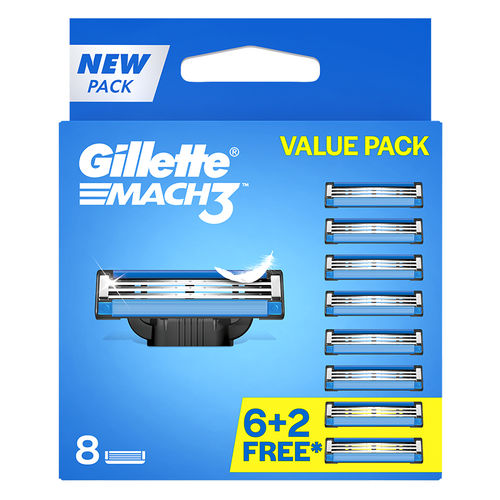 Gillette Mach 3, Shaving Razor Blades For Men, 8 Cartridges, Value Pack