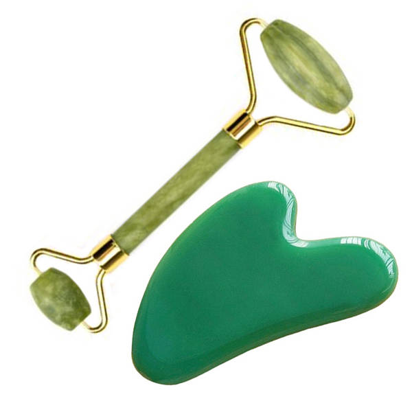 Le Marbelle Jade Roller & Gua Sha Face Massager Combo For Face, Neck, Dark Circles & Under Eye Care