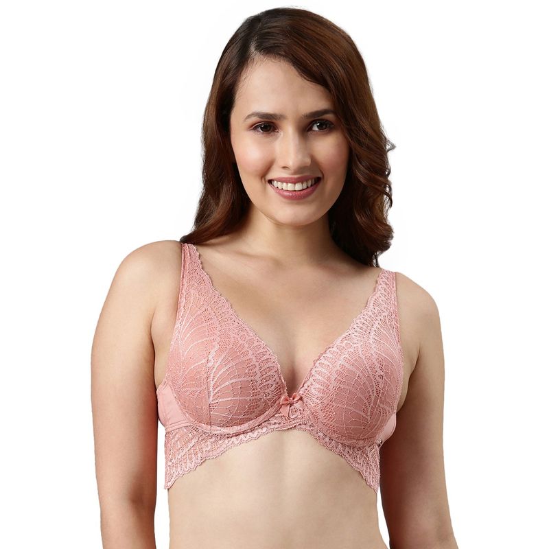 Enamor F091 Padded Wired Butterfly Cleavage Enhancer Plunge Push Up Bra Forever Rose Pink (36B)