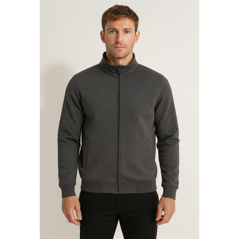 Parcel Yard Men's Winter Wear Zipper Grey Sweatshirt (M)