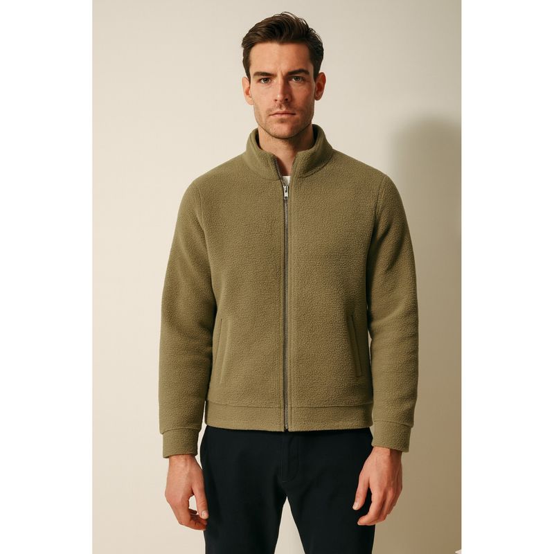 Parcel Yard Men's Winter Wear Zipper Beige Sweatshirt (M)