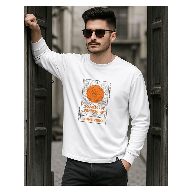 Bewakoof Men's Zone Zero Graphic Printed Oversized White T-Shirt (M)
