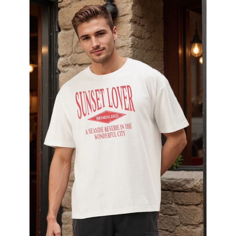 Bene Kleed Men Oversized Drop Shoulder Off White T-Shirt (M)