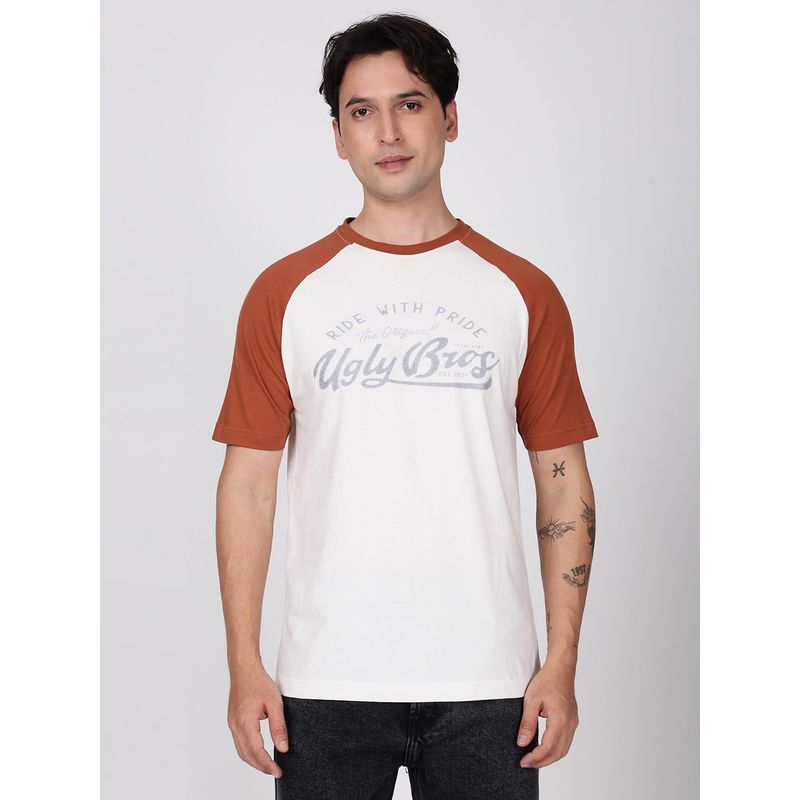 Bene Kleed Men Raglan Sleeve Typography Off White T-Shirt (S)
