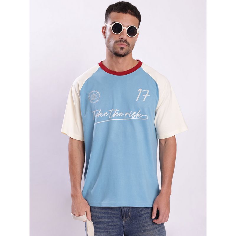 Bene Kleed Men Raglan Sleeve Typography Oversize Blue T-Shirt (S)