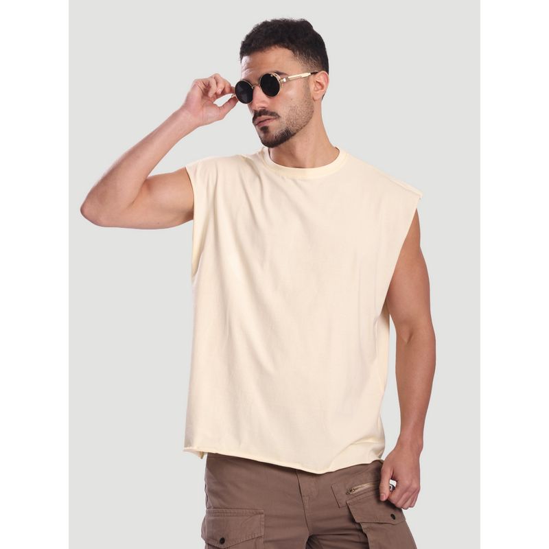 Bene Kleed Men Sleeveless Oversized Cream T-Shirt (XL)