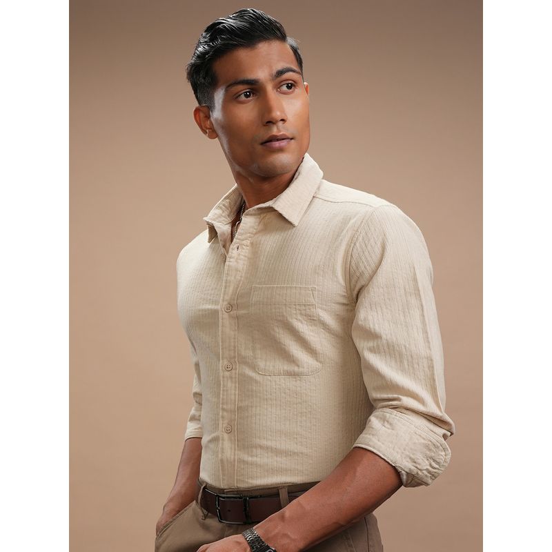 HIGHLANDER Men Slim Fit Opaque Casual Beige Shirt (XL)