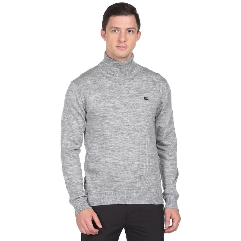 Arrow Sports Men Grey Turtleneck Heathered Sweater (XL)