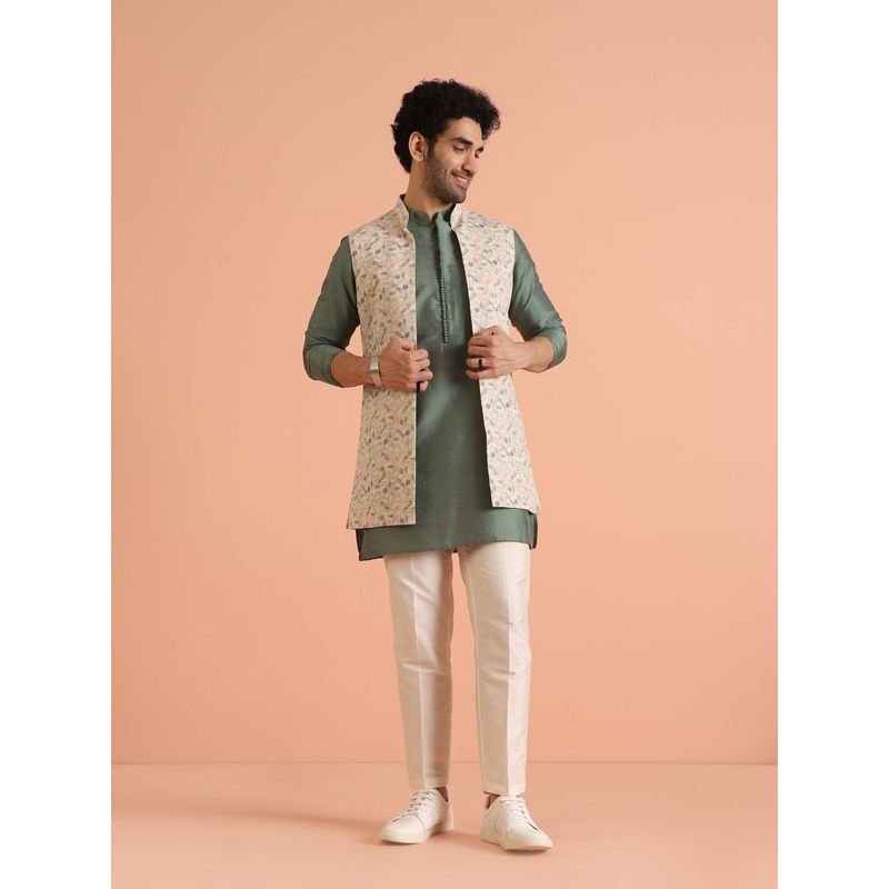 KISAH Men Multi Printed Kantha Print Kurta with Pant and Nehru Jacket (Set of 3) (40)