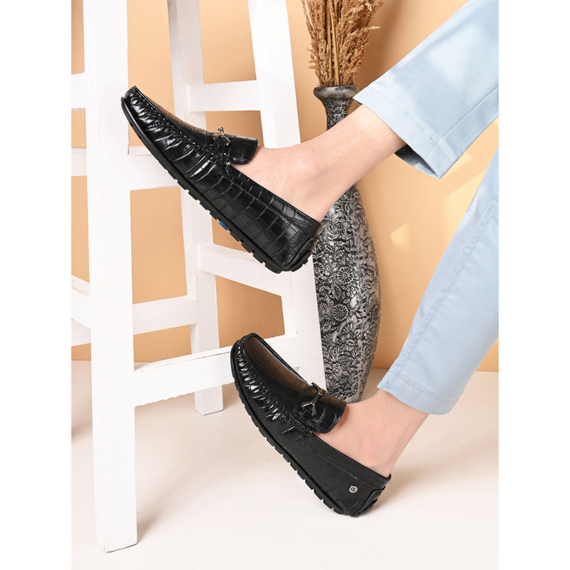 Carlton London Black Slip On Square Toe Men Loafers (EURO 43)