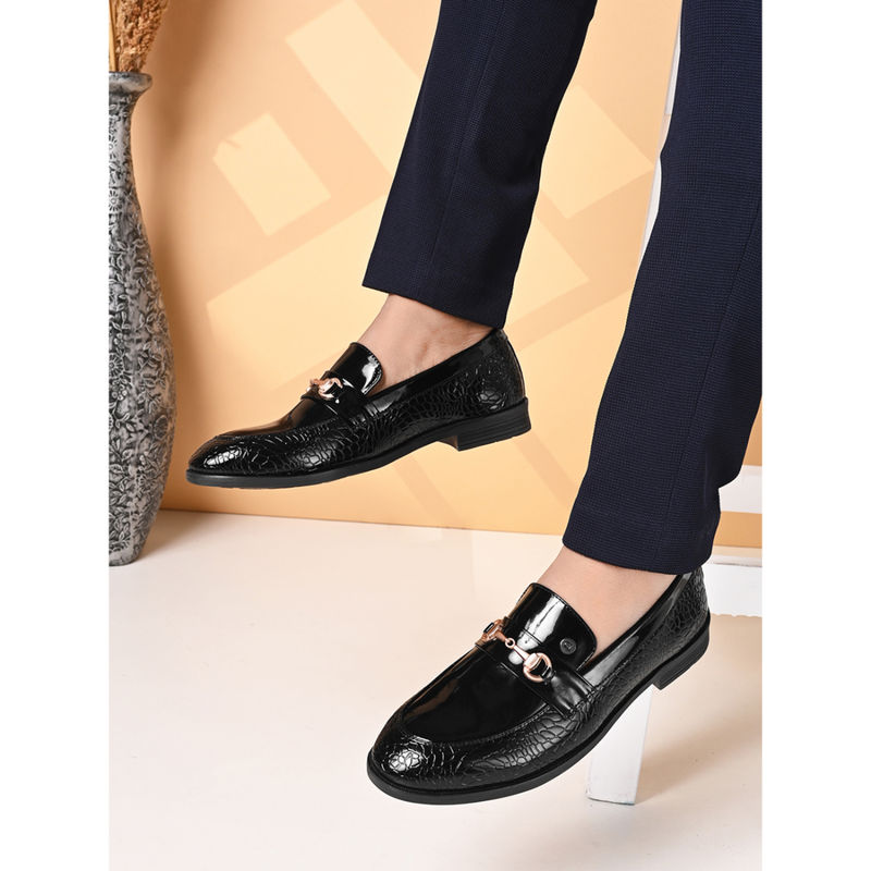 Carlton London Black Slip On Round Toe Men Loafers (EURO 43)
