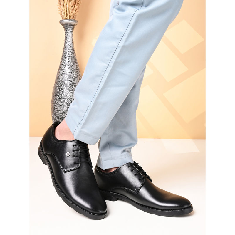 Carlton London Black Lace-Ups Round Toe Men Derbies (EURO 40)