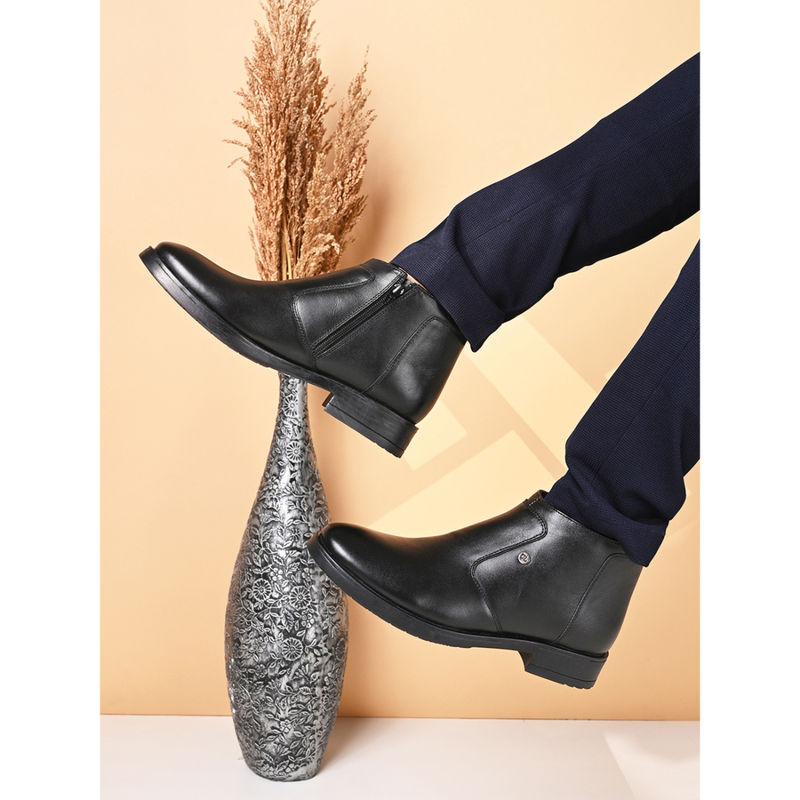 Carlton London Black Zipper Round Toe Men Casual Boots (EURO 42)