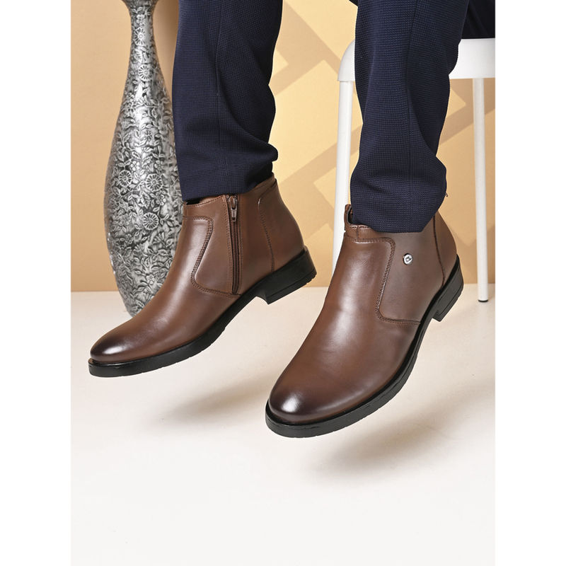 Carlton London Brown Zipper Round Toe Men Casual Boots (EURO 42)