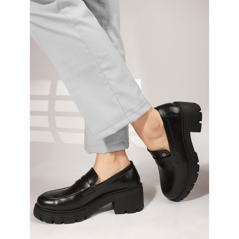 Carlton London Black Solid Slip-On Women Penny Loafers (EURO 37)