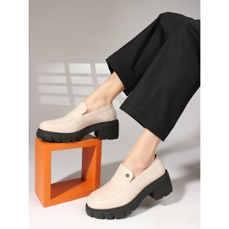 Carlton London Beige Solid Slip-On Women Penny Loafers (EURO 38)