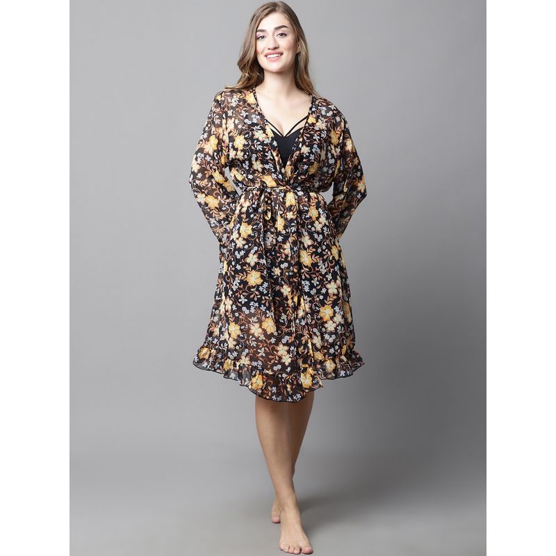 Secret Wish Black & Yellow Floral Cover Up Shrug (Set of 2) (S/M)