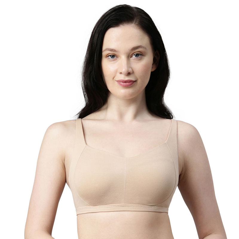 Enamor Women A058 Padded Wirefree Cotton Eco-Antimicrobial Comfort Minimizer Bra Nude (36D)
