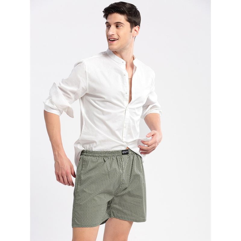 SHOWOFF Men's Printed Cotton Olive Boxer (L)