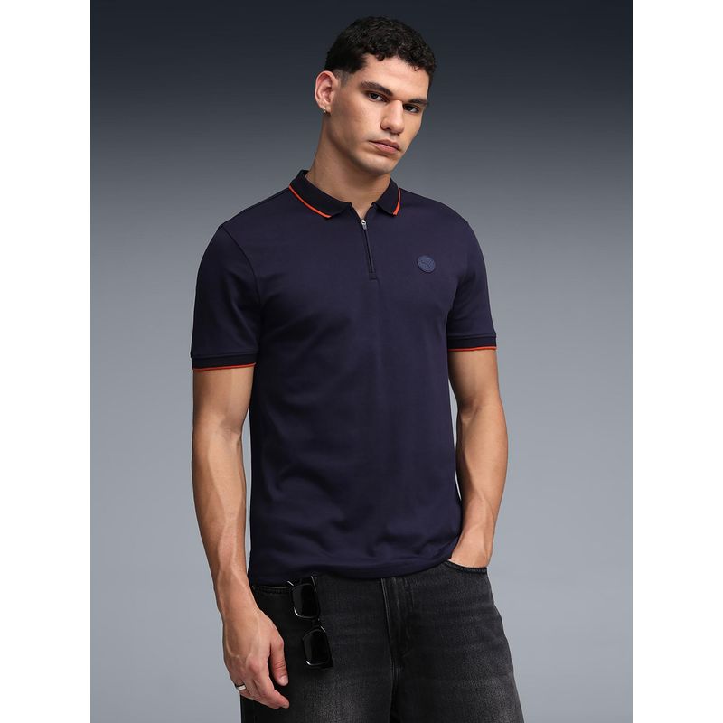 Puma Blue Premium Zipper Placket Men's Polo T-Shirt (XS)