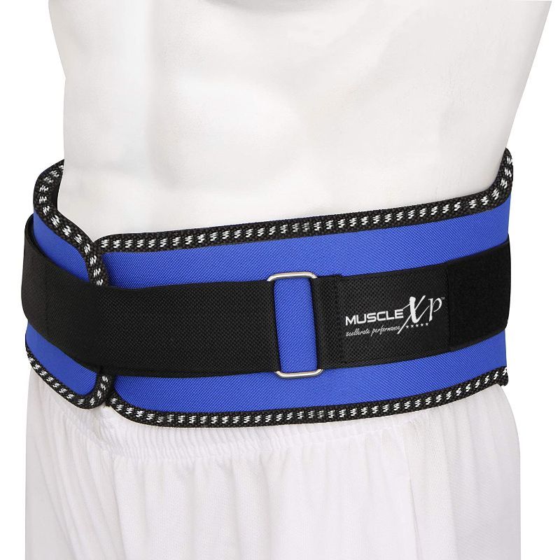 Musclexp Weight Lifting Gym Belt, Unisex, Body Fitness Gym Back Support Belt, Blue - Large