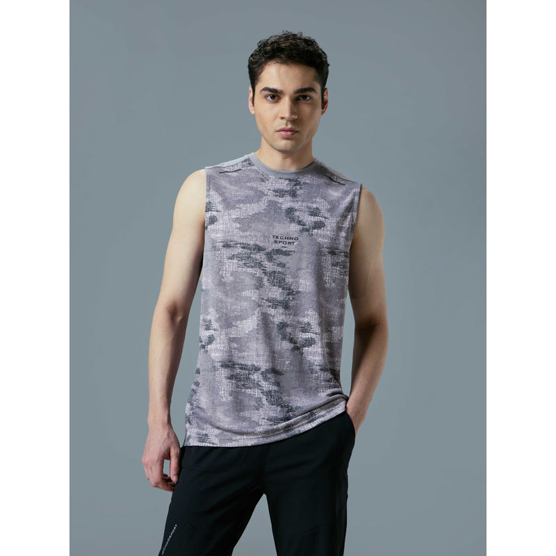 Technosport Men Grey Technocool Printed Slim Fit Round Neck Sports Innerwear Vest (XL)