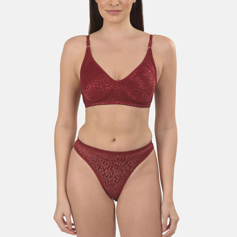 Mod & Shy Non Padded,Non Wired Lacy Lingerie Set - Maroon (34B)