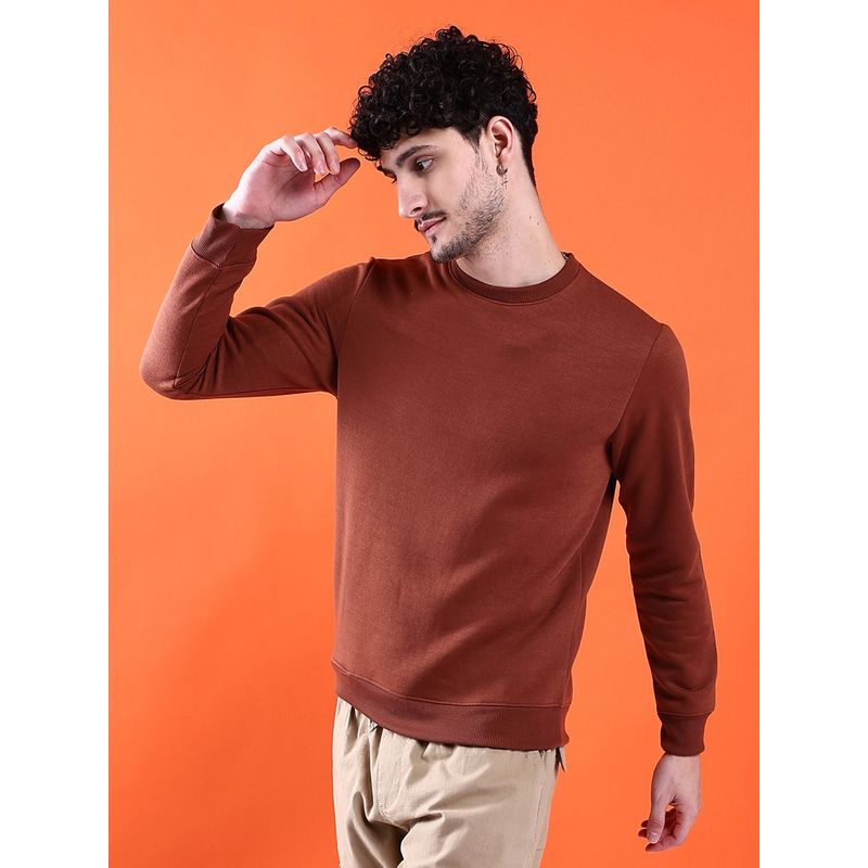 The Indian Garage Co Men Rust Solid Regular Fit Sweatshirt (M)