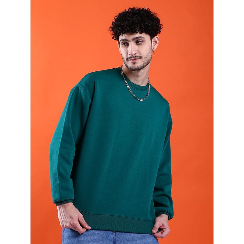 The Indian Garage Co Men Teal Solid Oversized Fit Sweatshirt (XL)