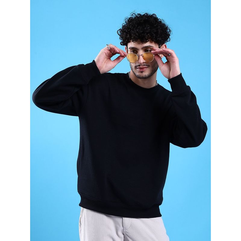 The Indian Garage Co Men Black Solid Oversized Fit Sweatshirt (M)