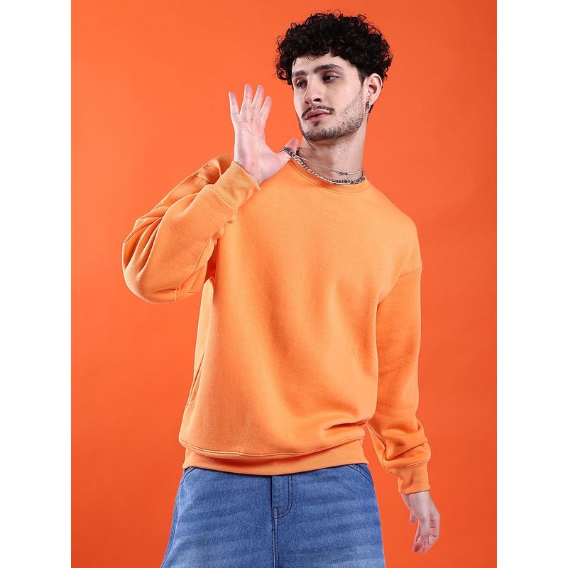 The Indian Garage Co Men Orange Solid Oversized Fit Sweatshirt (XL)