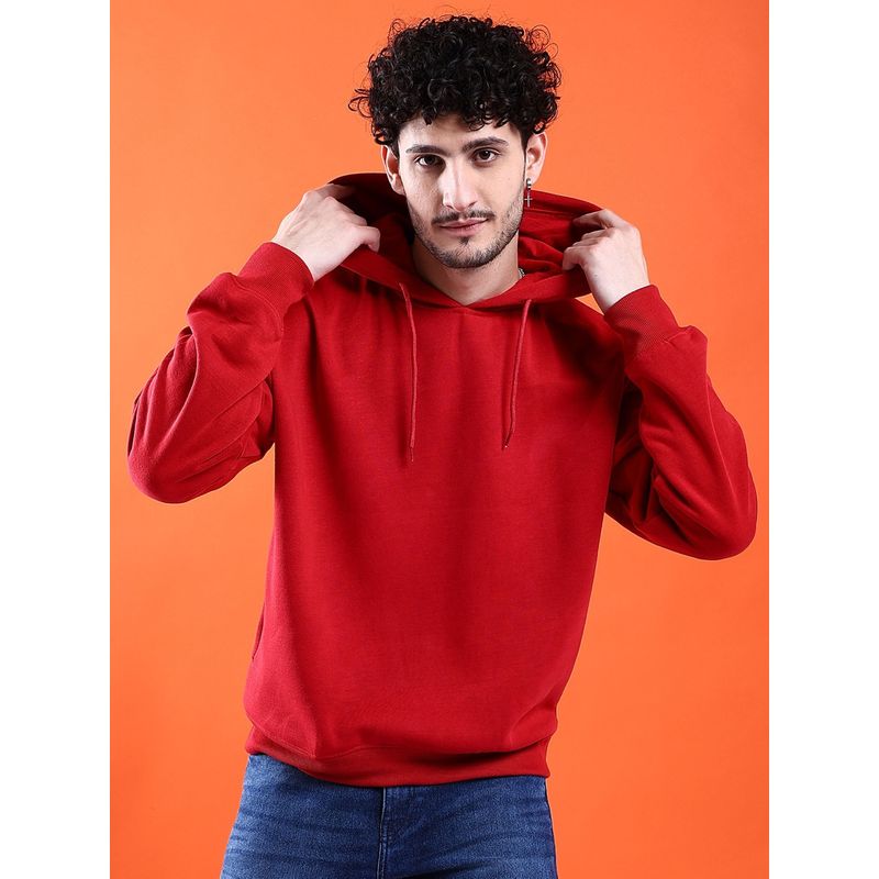 The Indian Garage Co Men Red Solid Regular Fit Hoodie (M)