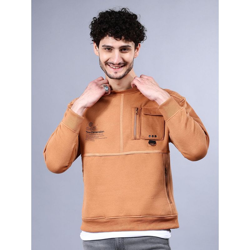 The Indian Garage Co Men Brown Solid Regular Fit Sweatshirt (XL)