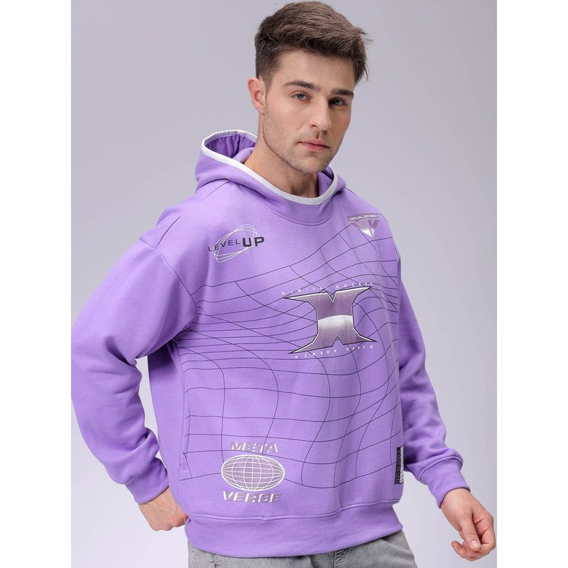 The Indian Garage Co Men Purple Printed Relaxed Fit Hoodie (S)