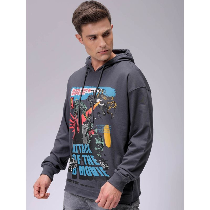 The Indian Garage Co Men Grey Printed Oversized Fit Hoodie (XL)
