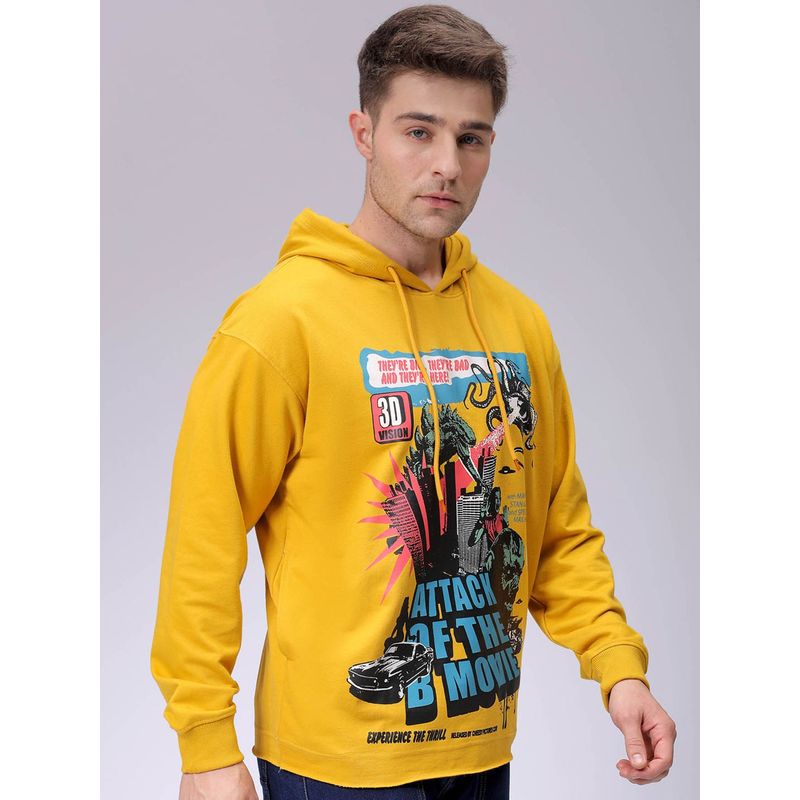 The Indian Garage Co Men Yellow Printed Oversized Fit Hoodie (M)