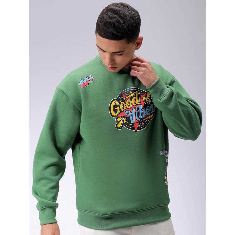 The Indian Garage Co Men Green Printed Oversized Fit Sweatshirt (L)