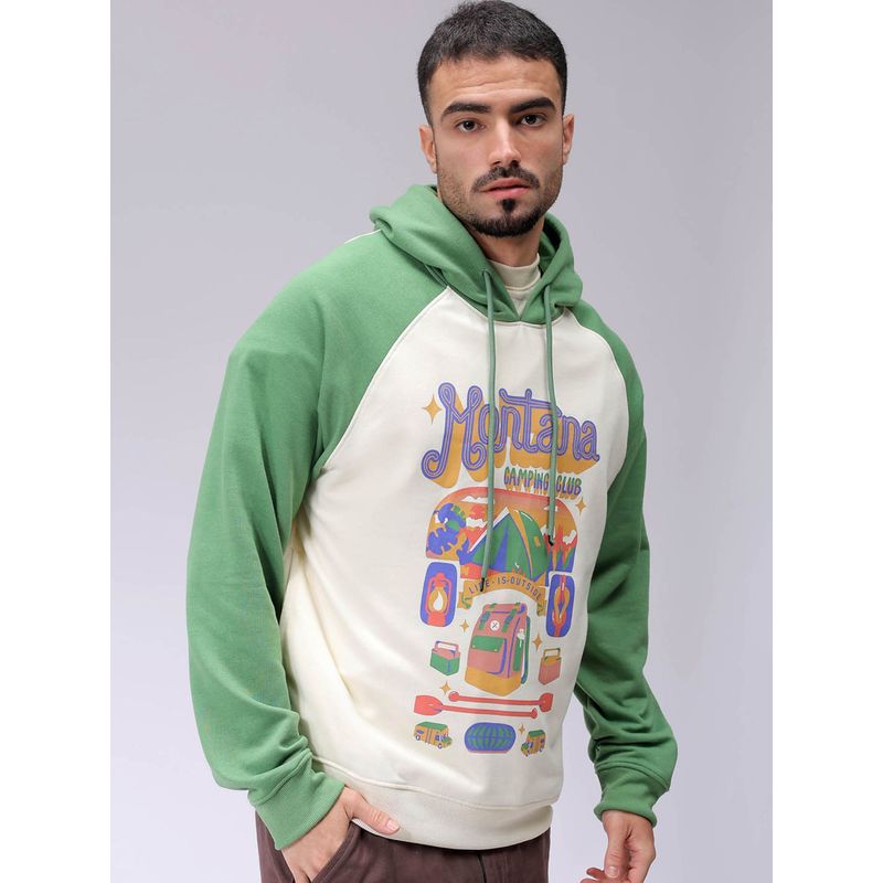 The Indian Garage Co Men Green Printed Regular Fit Hoodie (XL)