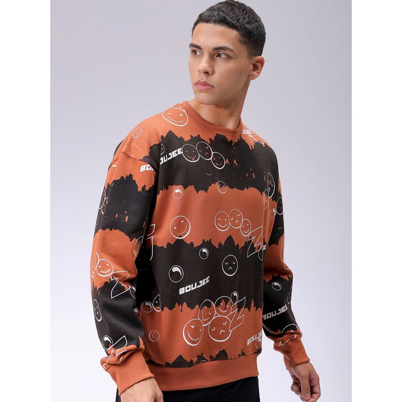 The Indian Garage Co Men Rust Colorblock Oversized Fit Sweatshirt (XL)