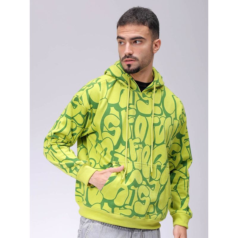 The Indian Garage Co Men Green Printed Relaxed Fit Hoodie (L)