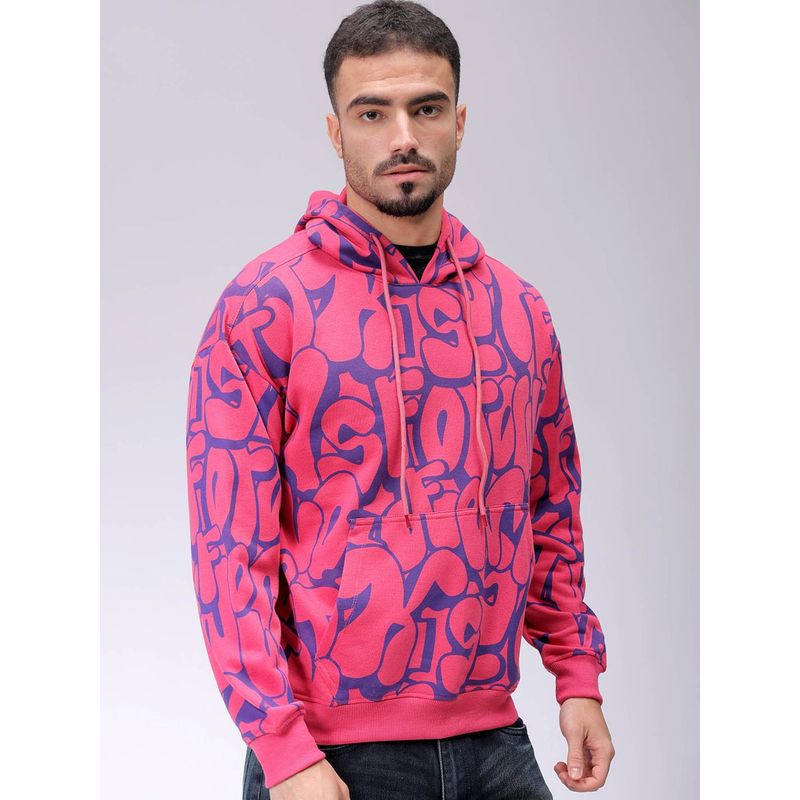 The Indian Garage Co Men Pink Printed Relaxed Fit Hoodie (S)