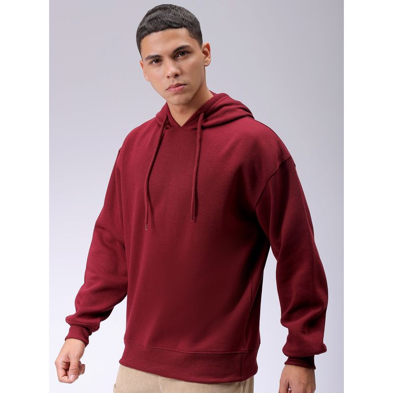 The Indian Garage Co Men Maroon Solid Oversized Fit Hoodie (L)