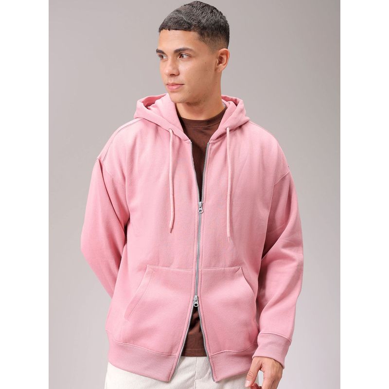 The Indian Garage Co Men Pink Solid Relaxed Fit Hoodie (XL)