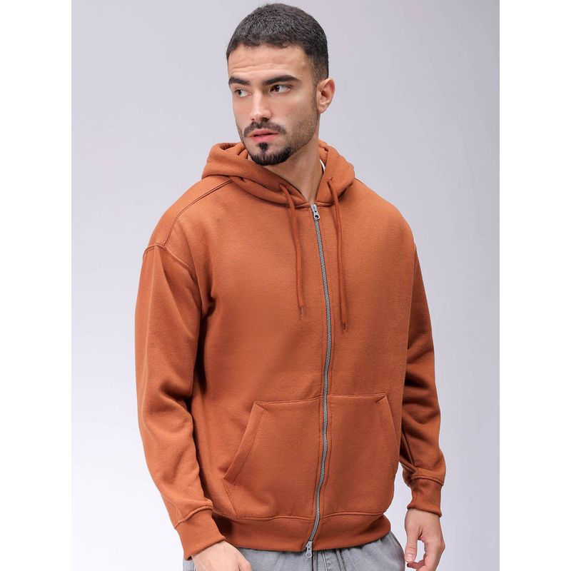 The Indian Garage Co Men Brown Solid Relaxed Fit Hoodie (M)