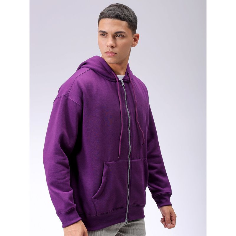The Indian Garage Co Men Purple Solid Relaxed Fit Hoodie (S)