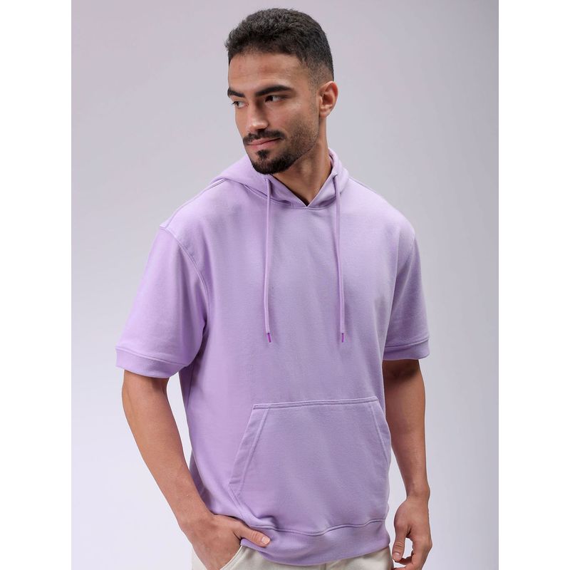 The Indian Garage Co Men Lavender Solid Oversized Fit Hoodie (M)